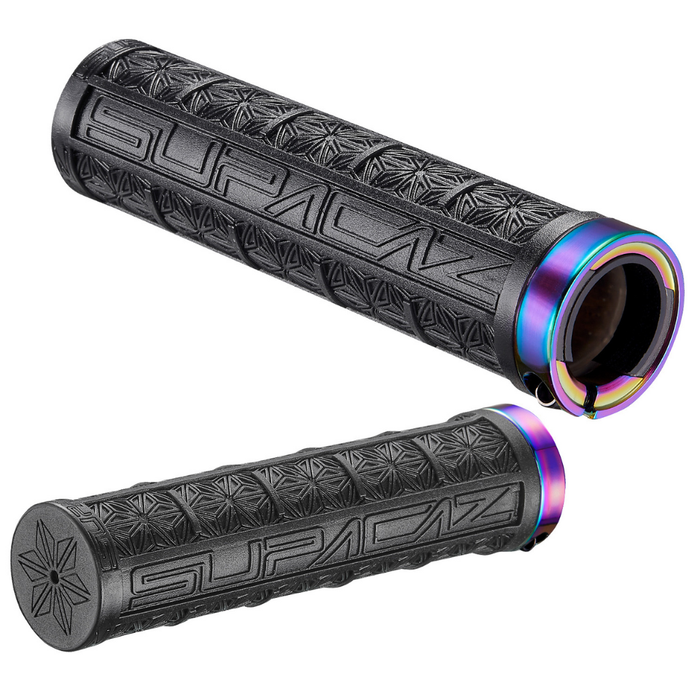 Supacaz Bar Grips Grizip Black with Oil Slick Rings